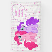 Gepersonaliseerde Paarse & roze Pony Happy Birthda Spandoek (Verticaal)