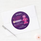 Gepersonaliseerde Paarse Roze Robot Ei Allergie Al Ronde Sticker (Envelop)