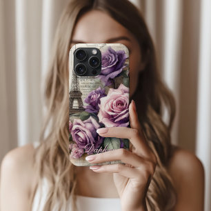 Gepersonaliseerde Paarse Rozen in Parijs iPhone 16 Pro Max Hoesje