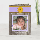 Gepersonaliseerde paarse rustieke verjaardagsfoto  kaart (Voorkant)