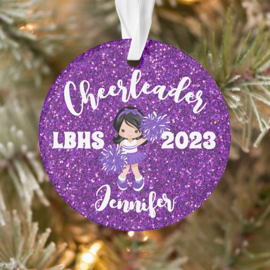 Gepersonaliseerde Paarse Sparkle Cheerleading Orna Ornament (Boom)