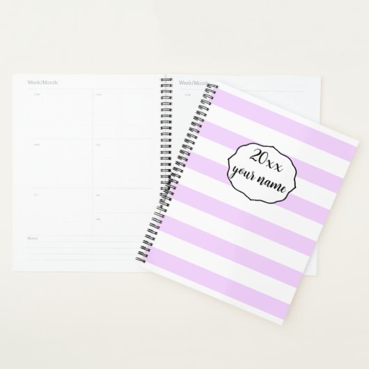 Gepersonaliseerde Paarse Stripes Planner Notitiebo (Display)