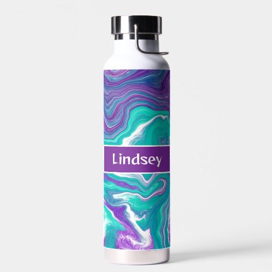 Gepersonaliseerde Paarse, Turquoise Blauwgroen Flu Waterfles (Links)
