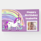 Gepersonaliseerde Paarse Unicorn Rainbow Birthday Spandoek (Horizontaal)