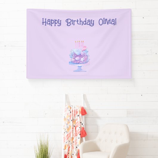 Gepersonaliseerde paarse verjaardagsbanner spandoek (Insitu)