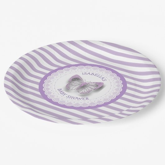 Gepersonaliseerde Paarse Vlinder Baby shower Borde Papieren Bordje (Gekanteld)