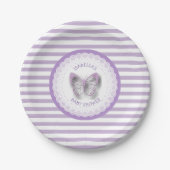 Gepersonaliseerde Paarse Vlinder Baby shower Borde Papieren Bordje (Voorkant)