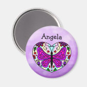Gepersonaliseerde Paarse vlinder Heart Mandala Magneet (Voorkant / Achterkant)