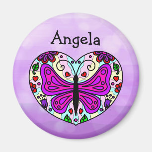 Gepersonaliseerde Paarse vlinder Heart Mandala Magneet