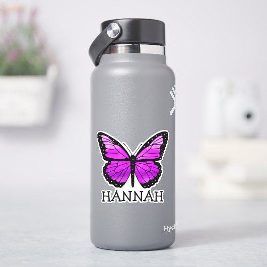Gepersonaliseerde Paarse Vlinder Meisje Naam Stick Sticker (HydroFlask)