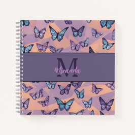 Gepersonaliseerde Paarse Vlinder Monogram Sketchbo Notitieboek