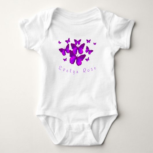 Gepersonaliseerde Paarse vlinders Baby Bodysuit (Voorkant)