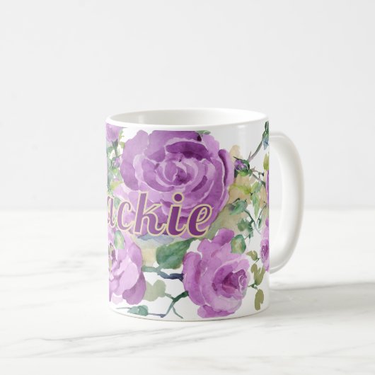 Gepersonaliseerde Paarse Waterverf Bloemen Naam Ko Koffiemok (Voorkant rechts)