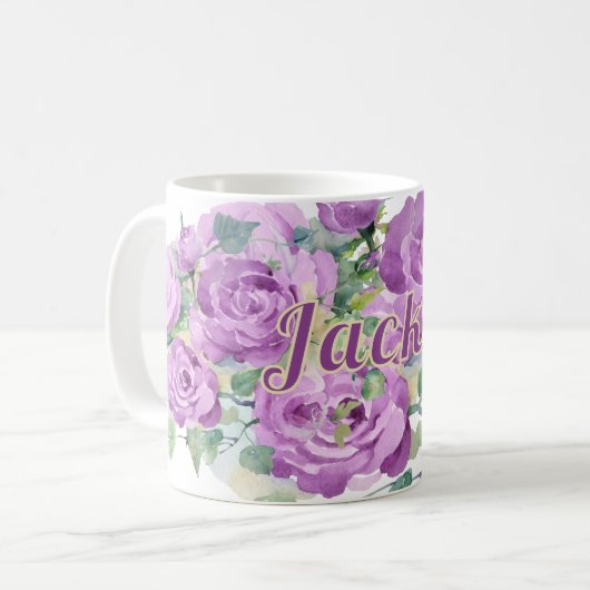 Gepersonaliseerde Paarse Waterverf Bloemen Naam Ko Koffiemok (Voorkant links)