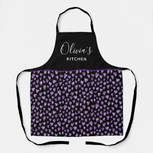 Gepersonaliseerde Paarse Waterverf Heart Kitchen B Schort