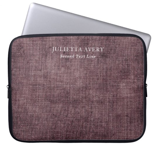 Gepersonaliseerde Paarse wijn Linen Rustic Texture Laptop Sleeve (Voorkant)