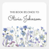 Gepersonaliseerde Paarse Wildflower Bloemplaat Vierkante Sticker (Voorkant)