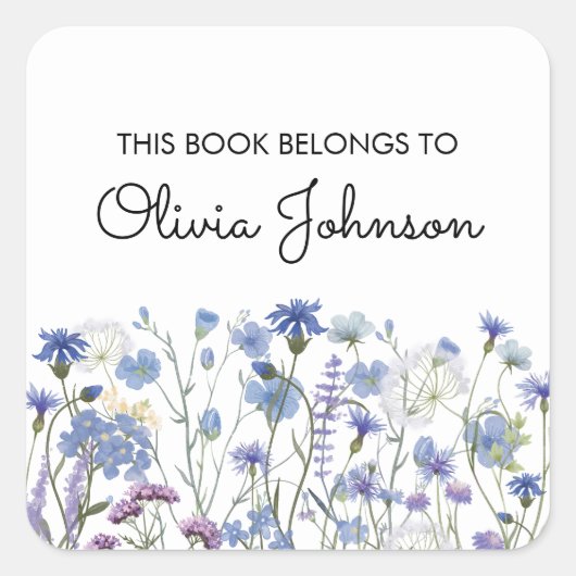 Gepersonaliseerde Paarse Wildflower Bloemplaat Vierkante Sticker (Voorkant)