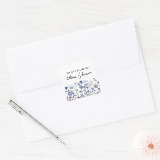 Gepersonaliseerde Paarse Wildflower Bloemplaat Vierkante Sticker (Envelop)