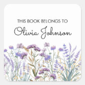 Gepersonaliseerde Paarse Wildflower Bloemplaat Vierkante Sticker (Voorkant)