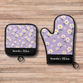 Gepersonaliseerde Paarse witte bloemenbloemenkeuke Ovenwant & Pannenlap Set