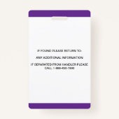 Gepersonaliseerde paarse Witte Dienst Hond Foto-ID Badge (Achterkant)