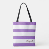 Gepersonaliseerde Paarse & Witte Gestreepte Canvas Tote Bag (Achterkant)
