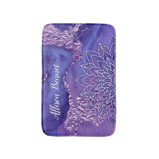 Gepersonaliseerde Paarse witte Waterverf Mandala Badmat (Voorkant Verticaal)