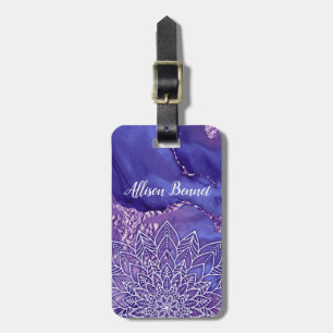 Gepersonaliseerde Paarse witte Waterverf Mandala Bagagelabel