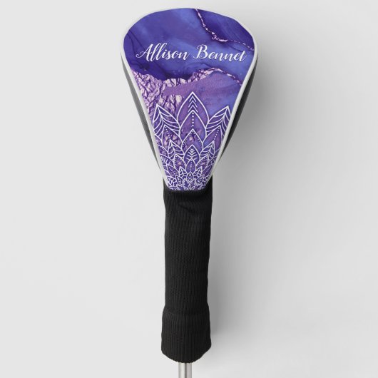 Gepersonaliseerde Paarse witte Waterverf Mandala Golfheadcover (Voorkant)