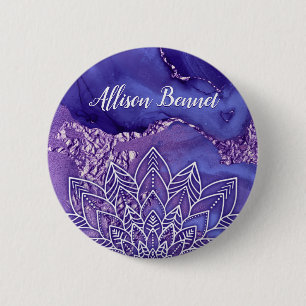 Gepersonaliseerde Paarse witte Waterverf Mandala Ronde Button 5,7 Cm