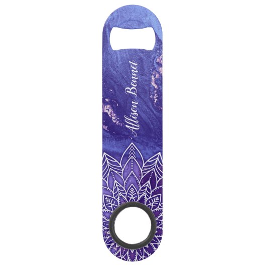 Gepersonaliseerde Paarse witte Waterverf Mandala Speed Flessenopener (Voorkant)