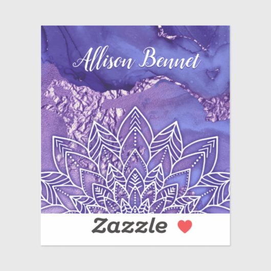 Gepersonaliseerde Paarse witte Waterverf Mandala Sticker (Vel)