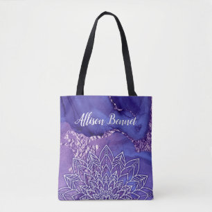 Gepersonaliseerde Paarse witte Waterverf Mandala Tote Bag
