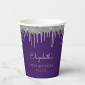 Gepersonaliseerde Paarse Zilveren 40ste Verjaardag Papieren Bekers (Voorkant)
