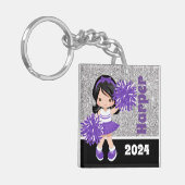 Gepersonaliseerde Paarse & Zilveren Cheerleading S Sleutelhanger (Voorkant Links)