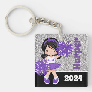 Gepersonaliseerde Paarse & Zilveren Cheerleading S Sleutelhanger
