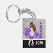 Gepersonaliseerde Paarse & Zilveren Cheerleading S Sleutelhanger (Voorkant Links)