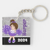 Gepersonaliseerde Paarse & Zilveren Cheerleading S Sleutelhanger (Achterkant)