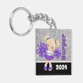 Gepersonaliseerde Paarse & Zilveren Cheerleading S Sleutelhanger (Voorkant Links)