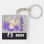 Gepersonaliseerde Paarse & Zilveren Cheerleading S Sleutelhanger (Achterkant)