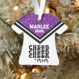 Gepersonaliseerde Paarse & Zwarte Cheer Mom Orname Ornament