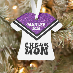 Gepersonaliseerde Paarse & Zwarte Cheer Mom Orname Ornament