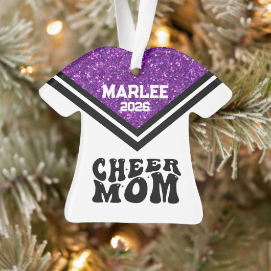 Gepersonaliseerde Paarse & Zwarte Cheer Mom Orname Ornament (Boom)