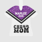 Gepersonaliseerde Paarse & Zwarte Cheer Mom Orname Ornament (achterkant)