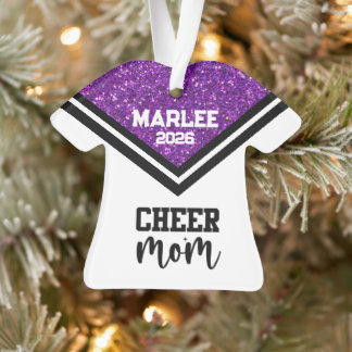 Gepersonaliseerde Paarse & Zwarte Cheer Mom Orname Ornament