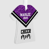Gepersonaliseerde Paarse & Zwarte Cheer Mom Orname Ornament (voorkant)