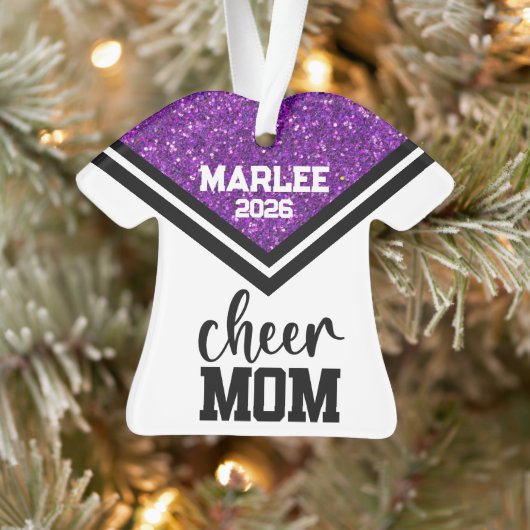 Gepersonaliseerde Paarse & Zwarte Cheer Mom Orname Ornament (Boom)