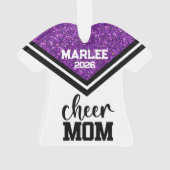 Gepersonaliseerde Paarse & Zwarte Cheer Mom Orname Ornament (achterkant)