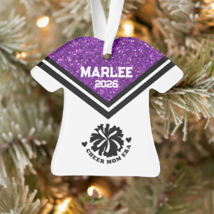 Gepersonaliseerde Paarse & Zwarte Cheer Mom Orname Ornament